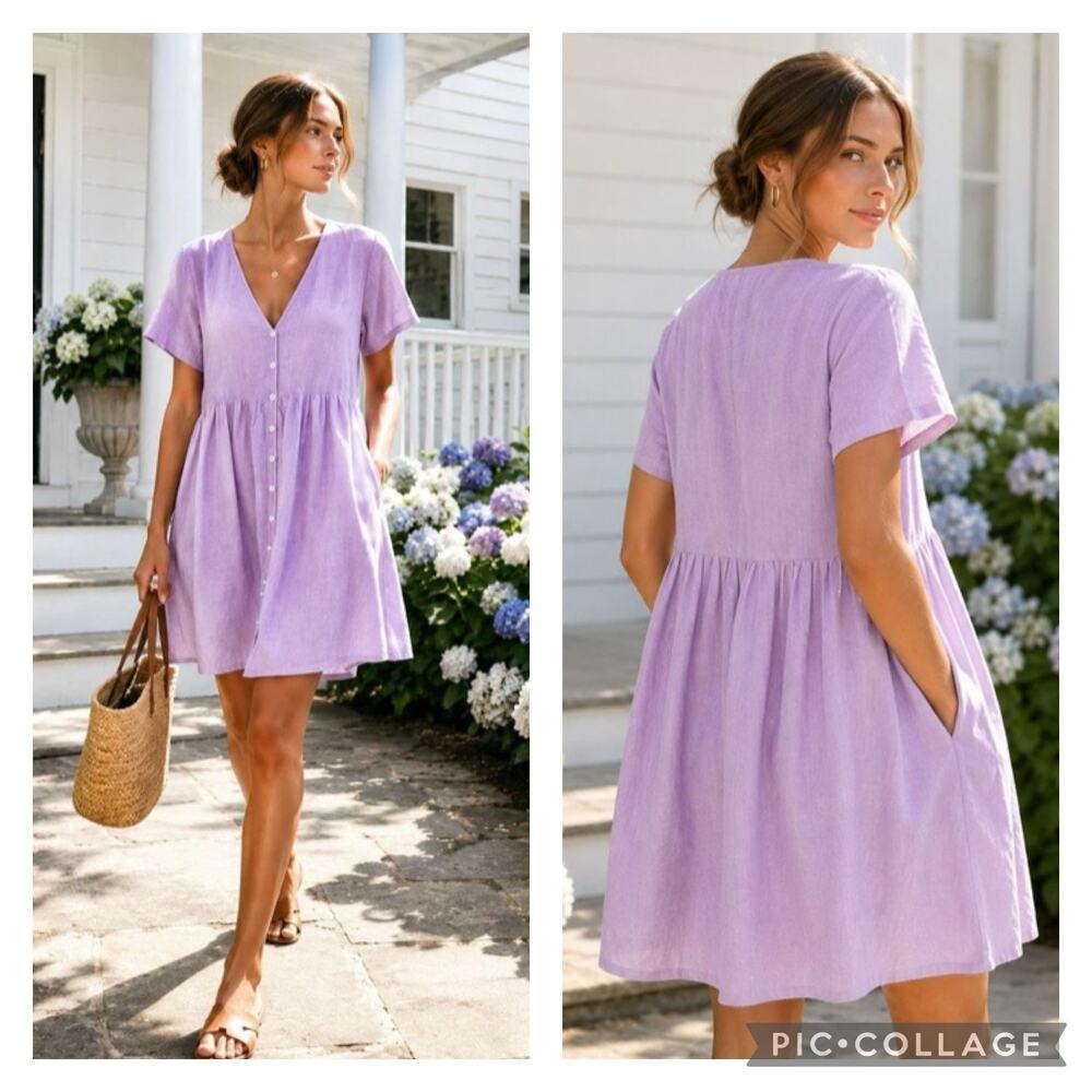 Madewell Linen Blend Alexandra Dress Lilac Purple Size Medium - Picture 1 of 6